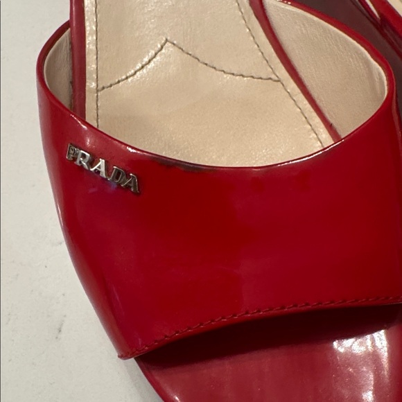 Prada Red Patent Slide Platform Sandals - Picture 6 of 9
